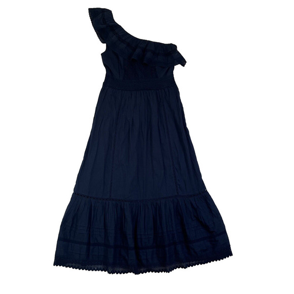 Anthropologie Velvet by Graham & Spencer One-Shoulder Lace Midi Dress XS Blue - Picture 4 of 8